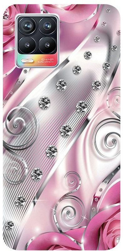 Golden Mask Back Cover for Sky Hawk Back Cover For Realme 8 Silver Line And Pink Flower  (Multicolor, Waterproof, Silicon, Pack of: 1)