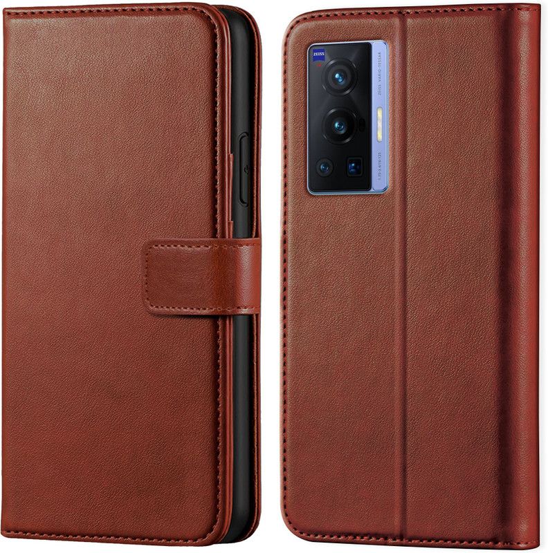 Asgeot Wallet Case Cover for Vivo X70 Pro | Inside TPU with Card Pockets | Wallet Stand | Magnetic Closure |  (Brown, Grip Case, Pack of: 1)