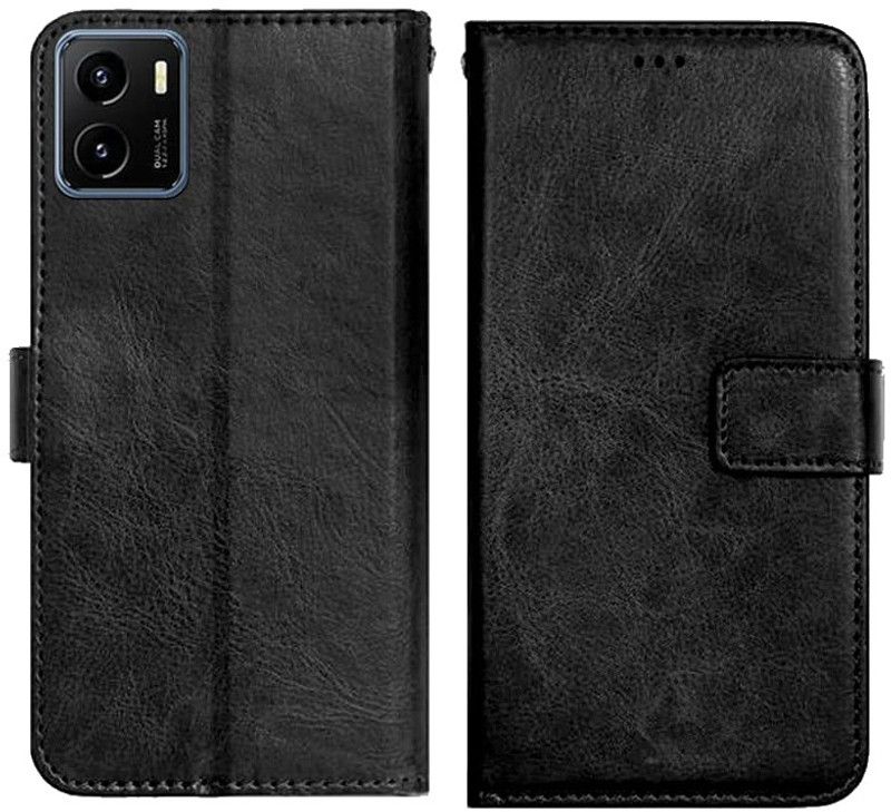 AmericHome Flip Cover for Vivo Y15s, V2125, Vivo Y01, V2118 Premium Leather Finish, with Card Pockets, Wallet Stand  (Black, Dual Protection, Pack of: 1)