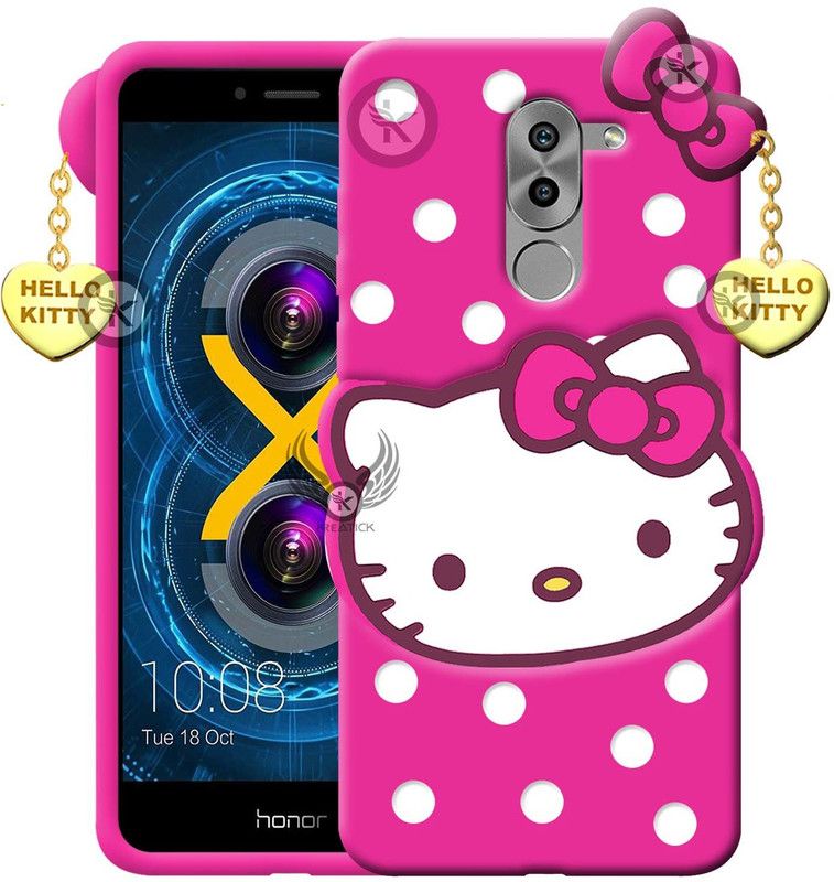 Kreatick Back Cover for Honor 6X |Hello Kitty Mobile Back Cover| 3D Cute Kitty|with Heart Pendant  (Pink, Flexible, Pack of: 1)