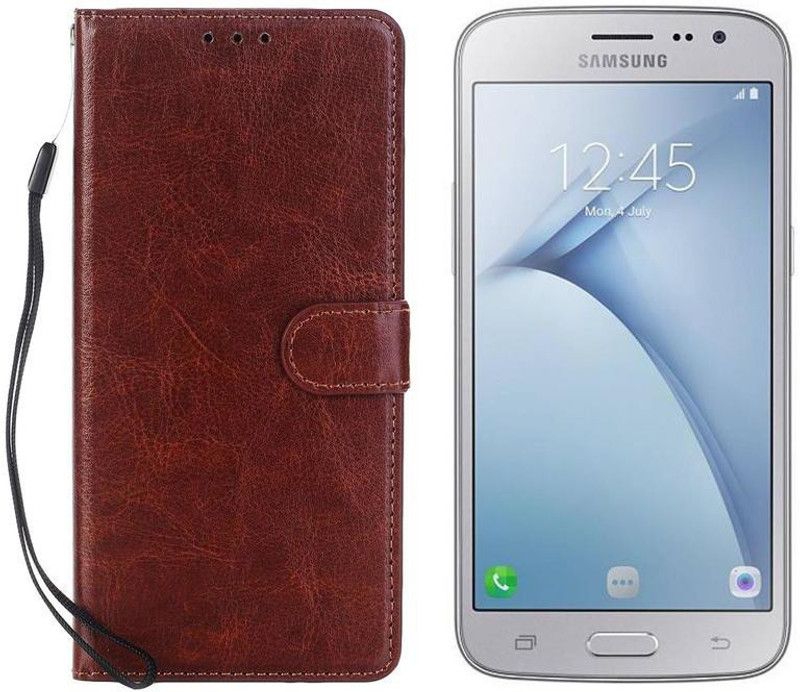 Dgeot Flip Cover for Samsung Galaxy J2 - 2016 (Silver, 8 GB) (1.5 GB RAM)  (Brown, Dual Protection, Pack of: 1)