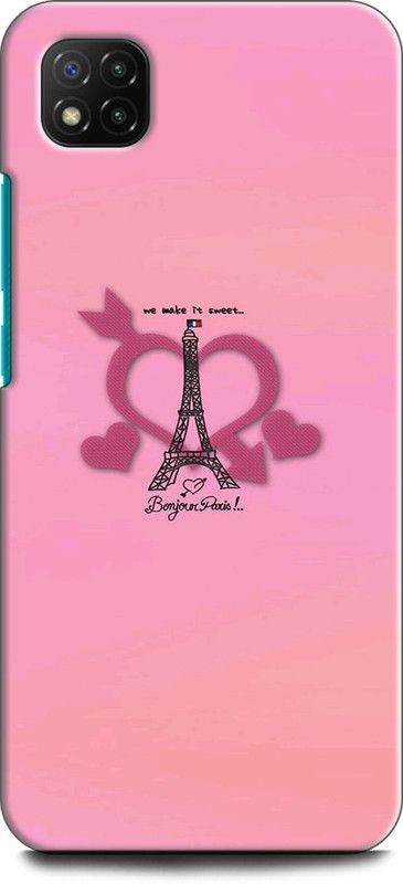 KEYCENT Back Cover for POCO C3 EIFFEL TOWER, PARIS, FRANCE, PINK, HEART, FADED  (Multicolor, Pack of: 1)