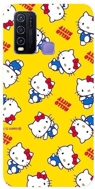 Skyhawk Back Cover for Vivo Y51a Yellow Background And White Kitty  (Multicolor, Waterproof, Silicon, Pack of: 1)
