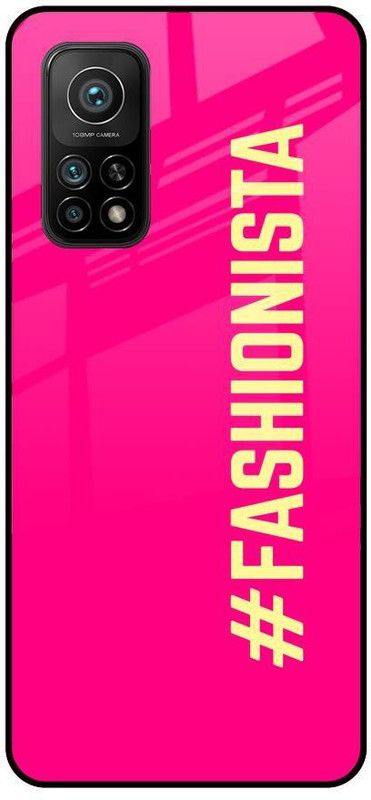 QRIOH Glass Back Cover for Mi 10T Pro  (Pink, Grip Case, Silicon, Pack of: 1)