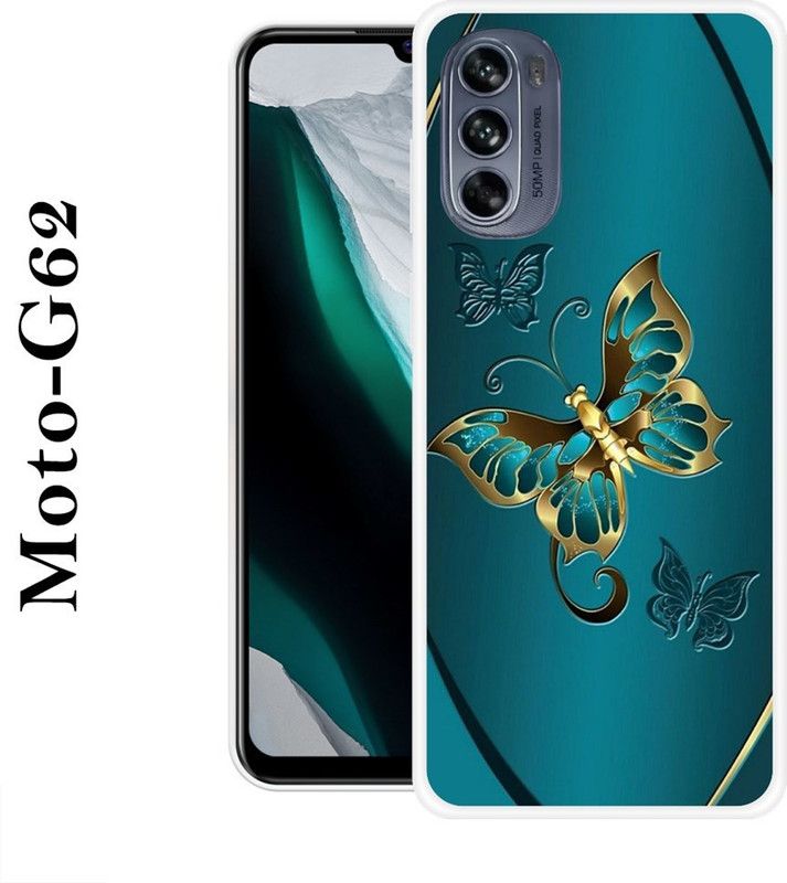 SHIVKUDI Back Cover for Motorola Moto G62  (Blue, Gold, Grip Case, Silicon)