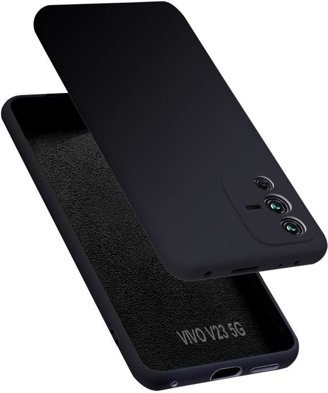 VAPRIF Back Cover for Vivo V23 5G, Matte Rubberized Soft Silicone Protective Cloth Inside  (Black, Dual Protection, Pack of: 1)