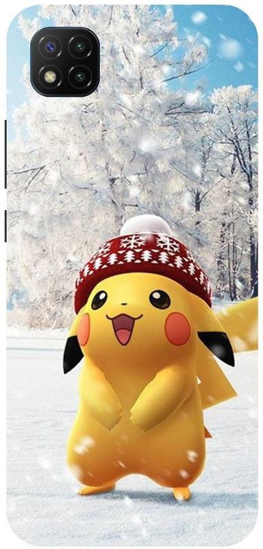 UMPRINT Back Cover for Poco C3/MZB07RJIN Pikachu Pockman Wintter Printed Back Cover  (Multicolor, Hard Case, Pack of: 1)