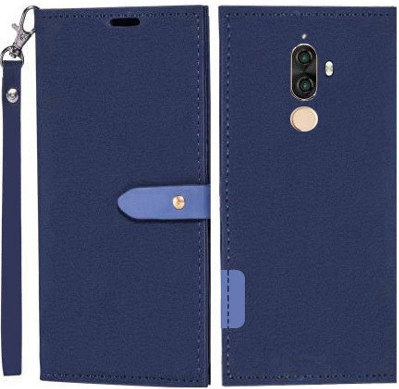 Krofty Flip Cover for Lenovo K8 Plus  (Blue, Cases with Holder, Pack of: 1)