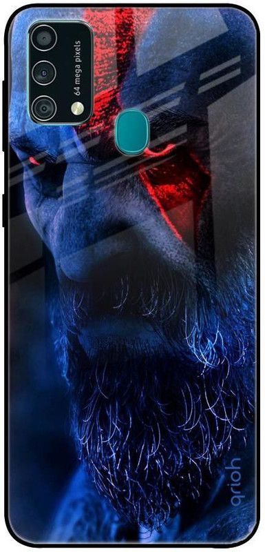 QRIOH Glass Back Cover for Samsung Galaxy F41  (Blue, Red, Grip Case, Silicon, Pack of: 1)
