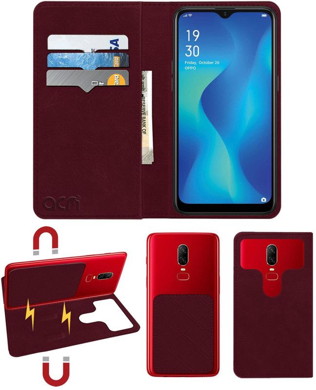 ACM Flip Cover for Oppo A1k  (Maroon, Cases with Holder, Pack of: 1)