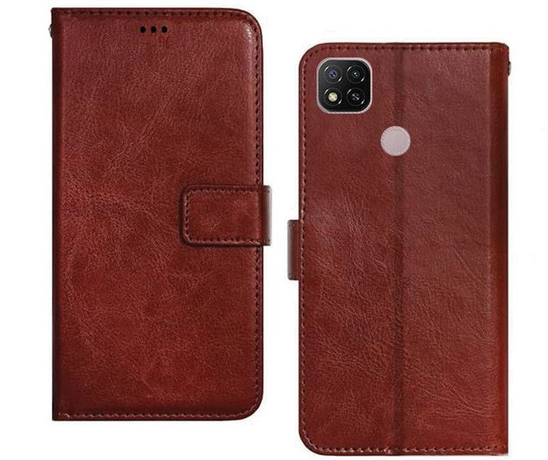 Evett Flip Cover for Poco C31 Leather Vintage Flip Wallet Case Media Veiw Stand  (Brown, Shock Proof, Pack of: 1)