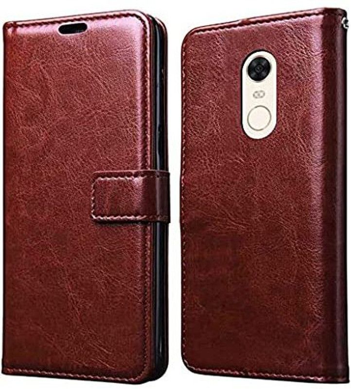 Evett Flip Cover for Redmi Note 5 Leather Vintage Flip Wallet Case Media Veiw Stand  (Brown, Shock Proof, Pack of: 1)