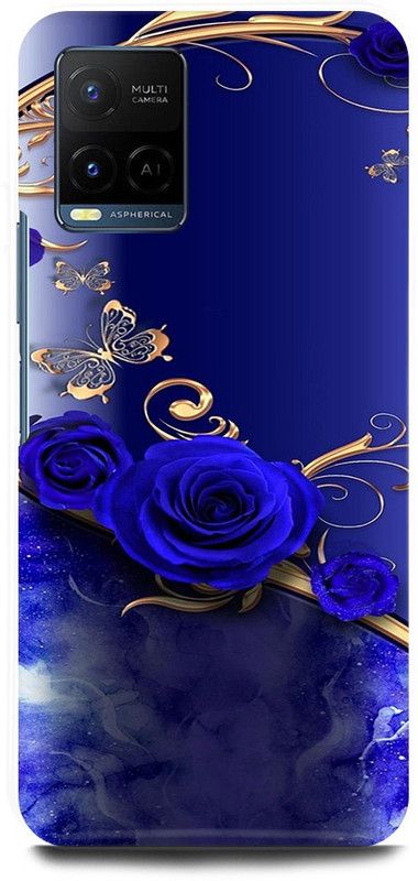 JUGGA Back Cover for Vivo Y21A, V2149, GOLD, BLUE, HEART, FLOWER  (Blue, Hard Case, Pack of: 1)