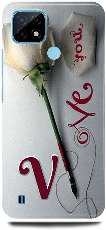 FRONK Back Cover for Realme C21Y, RMX3261, V, NAME, LETTER, ALPHABET, LOVE  (Silver, Hard Case, Pack of: 1)