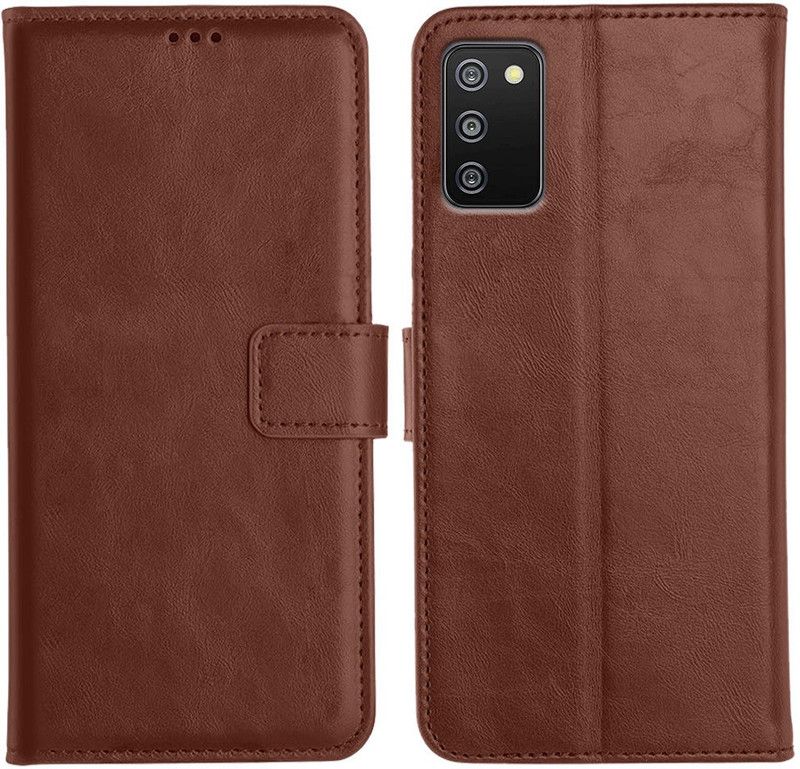 Genron Flip Cover for Samsung Galaxy F02s  (Brown, Dual Protection)