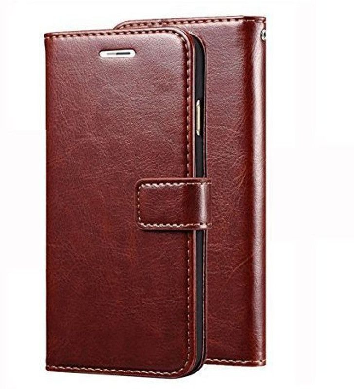 NKARTA Wallet Case Cover for Realme 5 Pu Leather Stand wallet Flip Cover  (Brown, Cases with Holder)