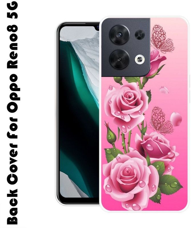 INDIALAND Back Cover for Oppo Reno8 5G  (Pink, Green, Silicon, Pack of: 1)