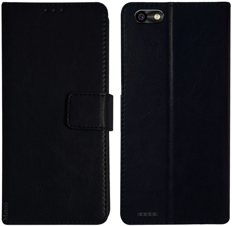 METOO Wallet Case Cover for Itel A22 pro  (Black, Dual Protection, Pack of: 1)