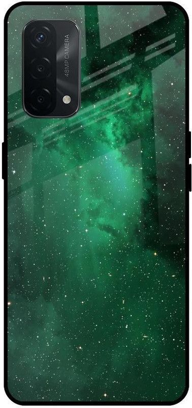 QRIOH Glass Back Cover for Oppo A74  (Green, Grip Case, Silicon, Pack of: 1)