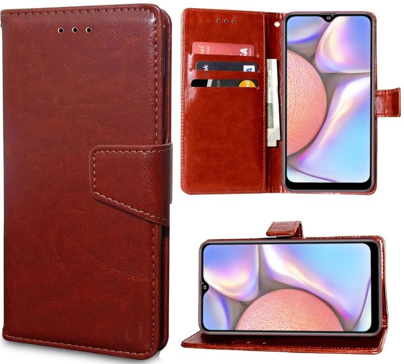 Unistuff Flip Cover for Samsung Galaxy A10s  (Brown, Dual Protection, Pack of: 1)