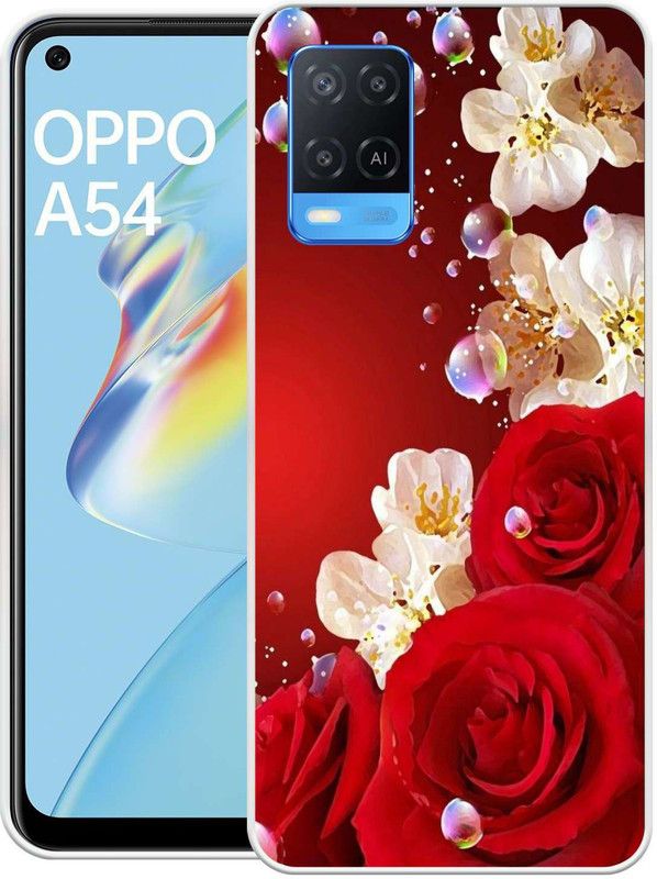 RJ14 (Online) Back Cover for OPPO A54  (Red, White, Grip Case, Silicon, Pack of: 1)