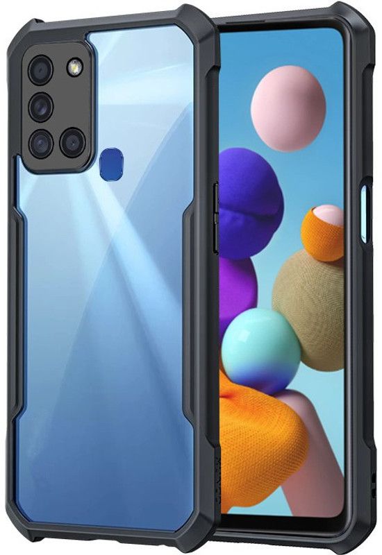 ShopGlobal Back Cover for Samsung Galaxy A21s  (Transparent, Black, Grip Case)