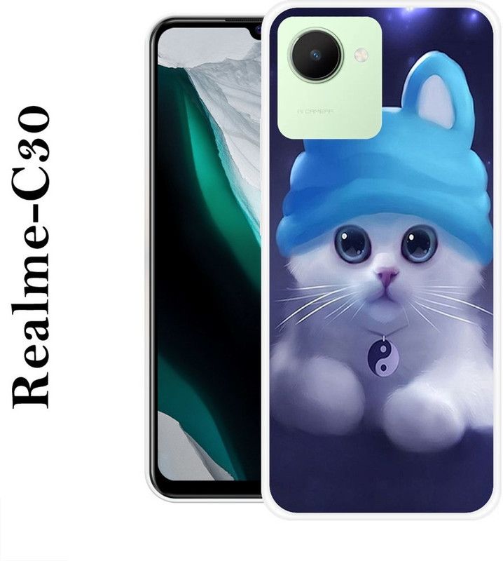 SIMAWAT Back Cover for Realme C30  (Blue, White, Grip Case, Silicon)
