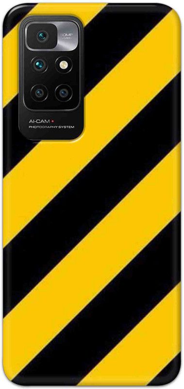 NDCOM Back Cover for Redmi 10 Prime Yellow Black Stripe Printed  (Multicolor, Hard Case, Pack of: 1)