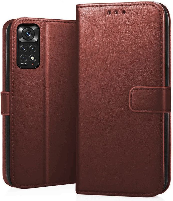 Evett Flip Cover for Redmi Note 11S Leather Vintage Flip Wallet Case Media Veiw Stand  (Brown, Shock Proof, Pack of: 1)