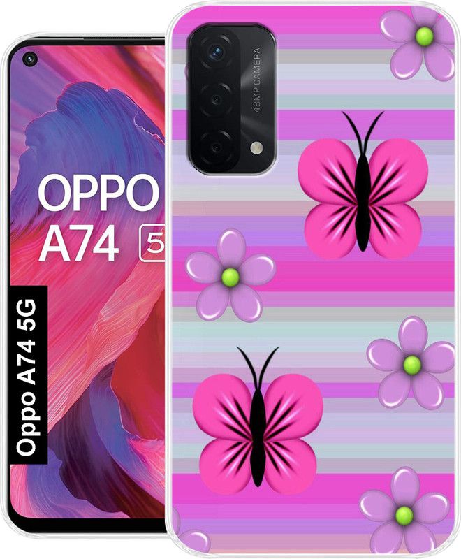 Cooltrend Back Cover for OPPO A74 5G  (Pink, Blue, Grip Case, Silicon, Pack of: 1)