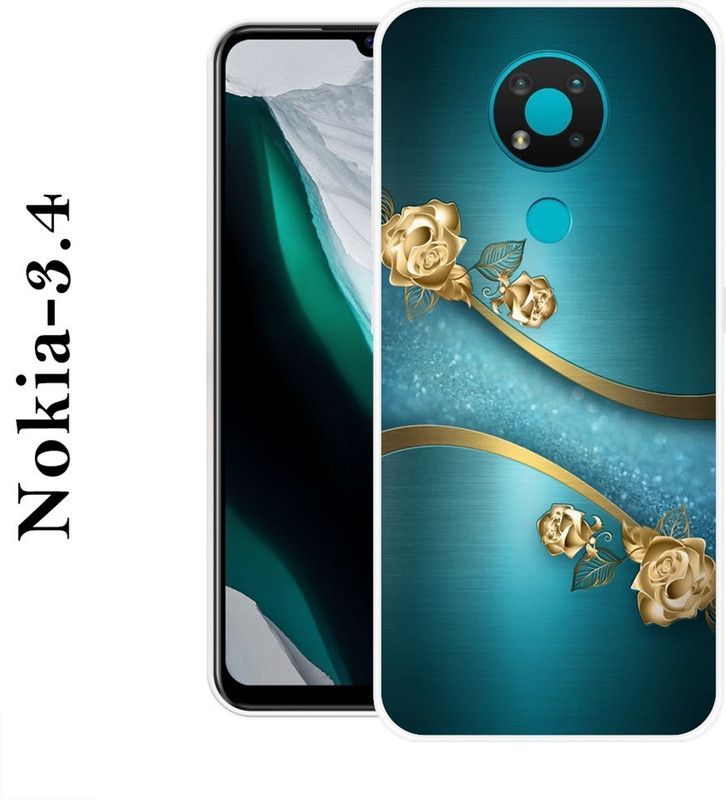 REDFLY Back Cover for Nokia 3.4  (Green, Gold, Grip Case, Silicon)