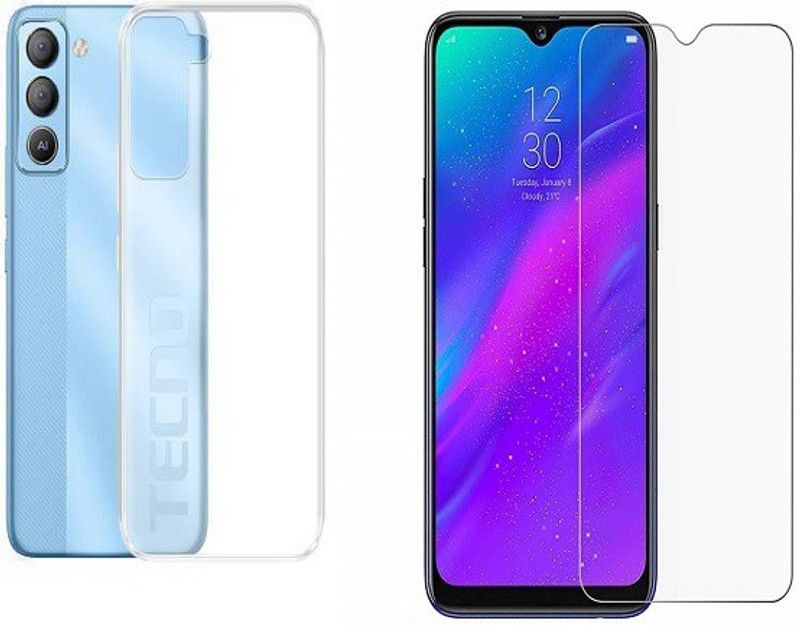 NIMMIKA ENTERPRISES Back Cover for Tecno Pop 5 Lite/Tecno Pop 5 Pro Back Cover & Tempered Glass  (Transparent, Shock Proof, Pack of: 1)