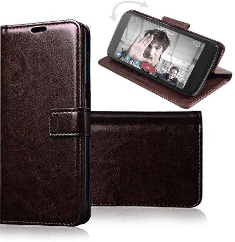 Krofty Flip Cover for Oppo A5 2020  (Brown, Dual Protection, Pack of: 1)