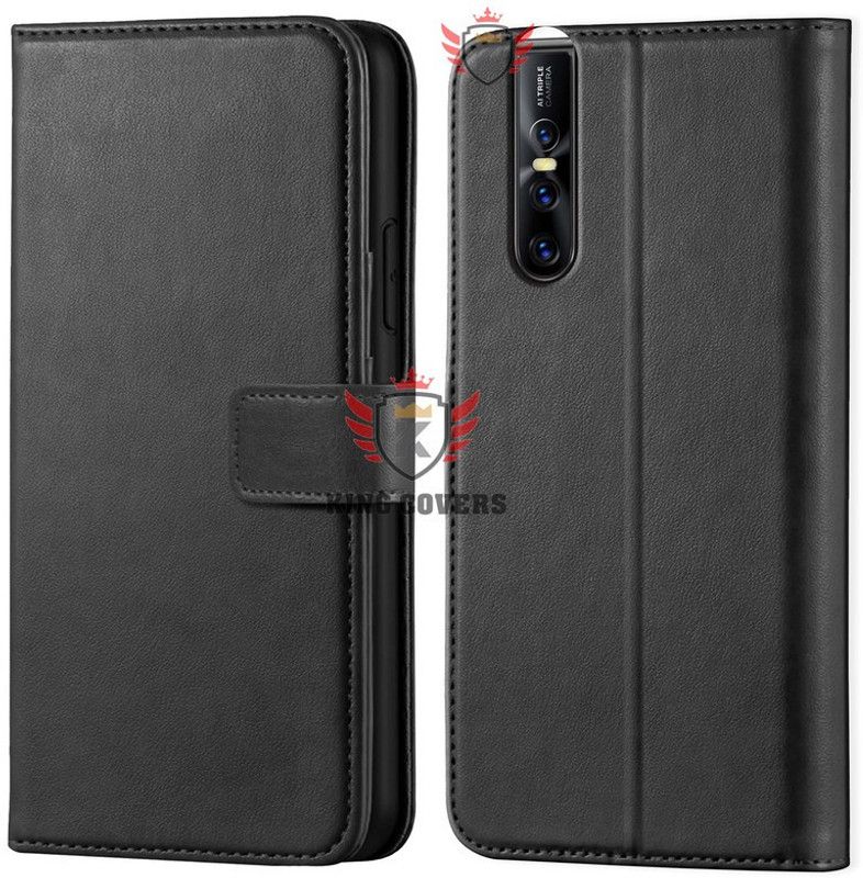KING COVERS Wallet Case Cover for Vivo -V15 Pro | Inside TPU with Card Pockets | Wallet Stand | Magnetic Closure  (Black, Hard Case)