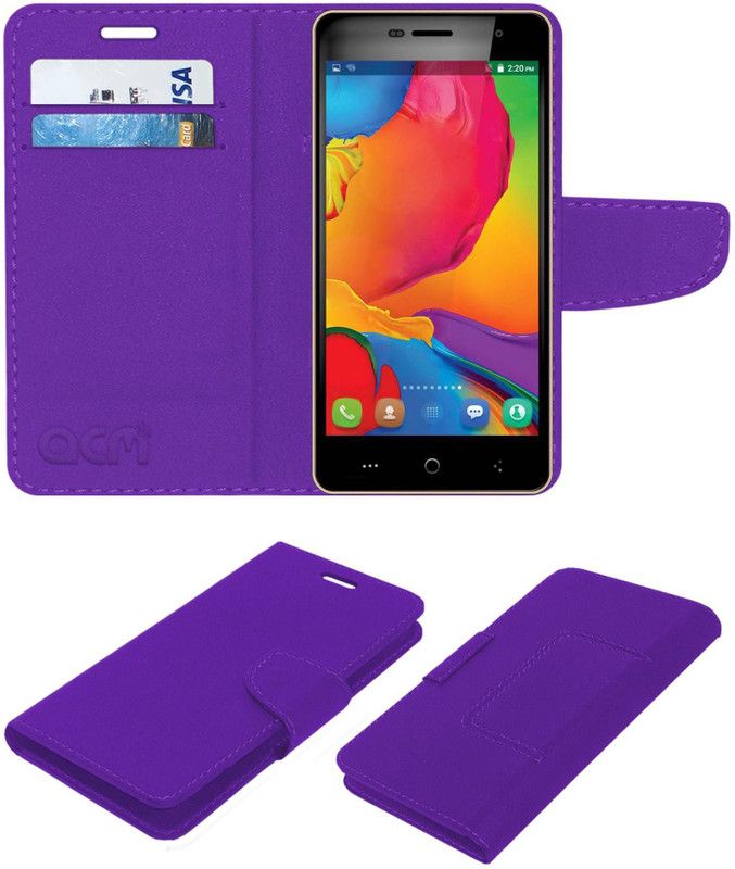 ACM Flip Cover for M-Tech Tez  (Purple, Cases with Holder, Pack of: 1)