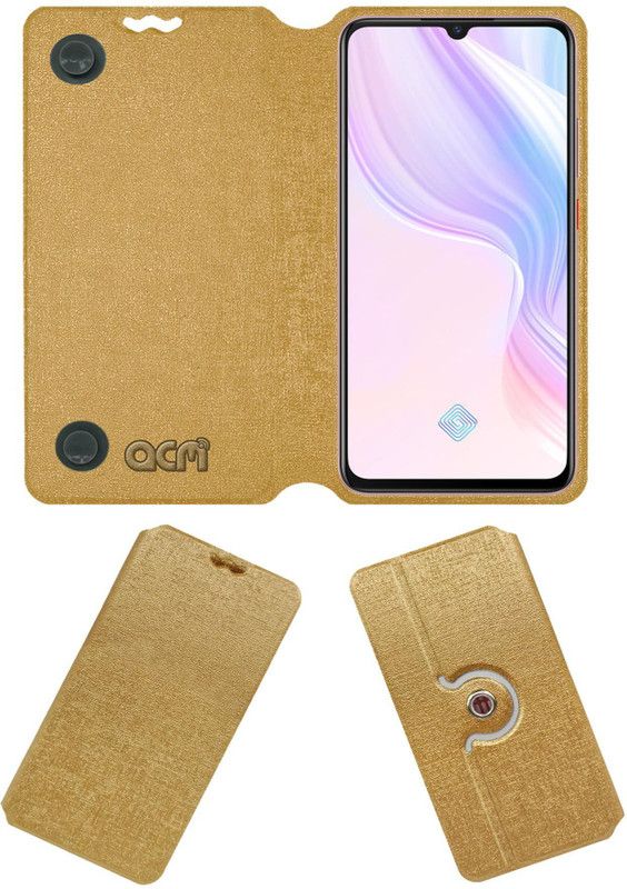 ACM Wallet Case Cover for Vivo Y9S  (Gold, Cases with Holder)