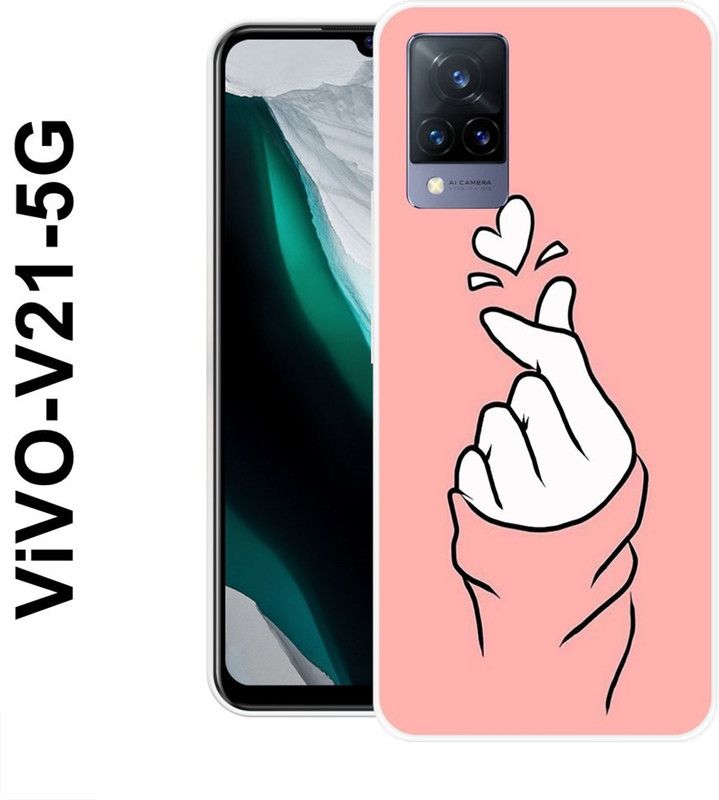 SHIVKUDI Back Cover for Vivo V21 5G  (Pink, White, Silicon)