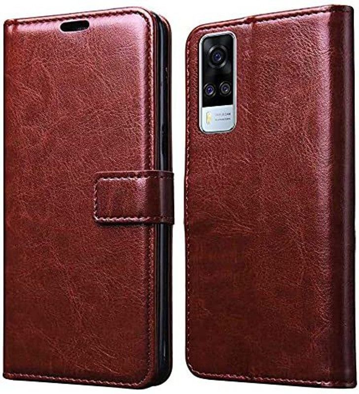 Cocklet Flip Cover for Vivo Y53 5G Brown Leather Magnetic Vintage Flip Wallet Case Cover  (Brown, Grip Case, Pack of: 1)