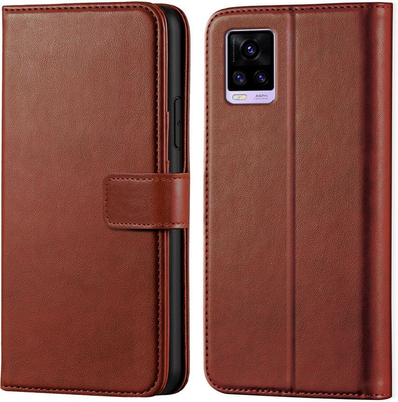 Dgeot Wallet Case Cover for Vivo V20  (Brown, Shock Proof, Pack of: 1)