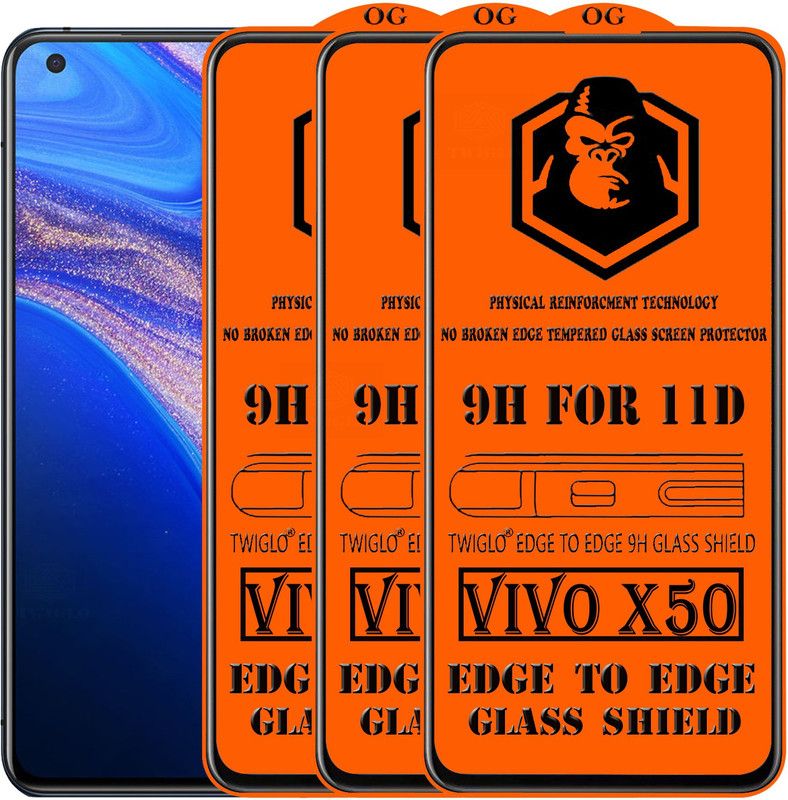 TWIGLO Edge To Edge Tempered Glass for VIVO X50  (Pack of 3)