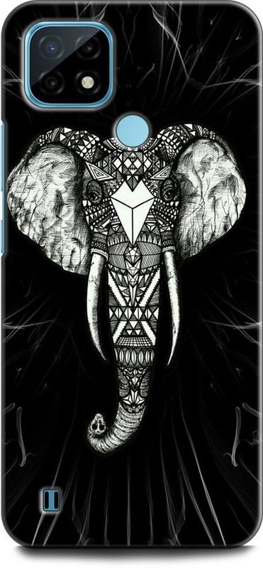 WallCraft Back Cover for Realme C21, RMX3201 ELEPHANT, BLACK, BAULA AWAD, ABSTRACT ART, TEXTURE  (Multicolor, Dual Protection, Pack of: 1)