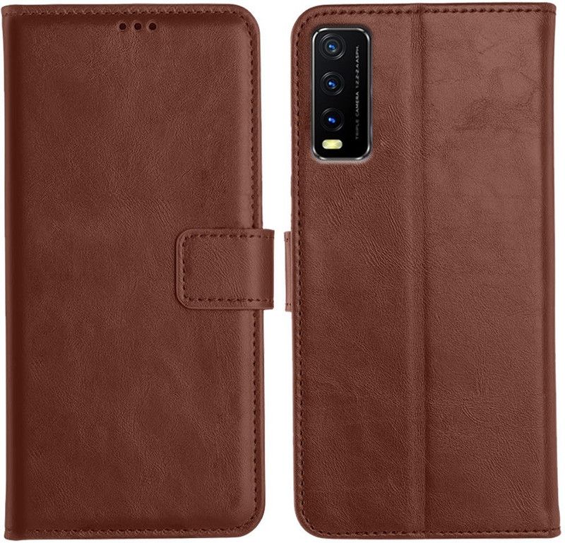 Genron Flip Cover for Vivo Y20G  (Brown, Dual Protection)