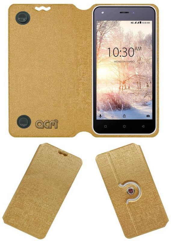 ACM Flip Cover for Karbonn Aura Power 4G Plus 2017  (Gold, Cases with Holder)