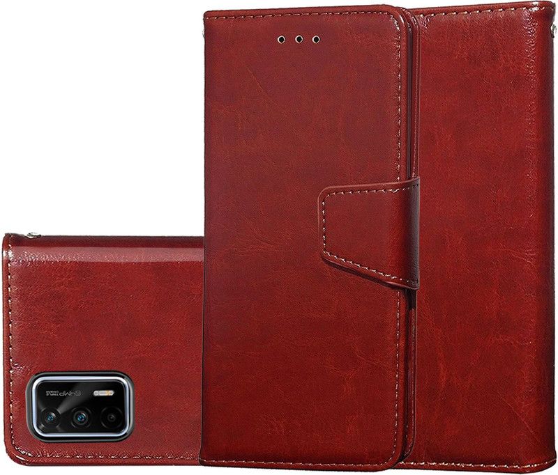 Unistuff Wallet Case Cover for Realme X7 Max 5G  (Brown, Dual Protection, Pack of: 1)