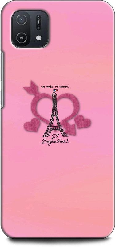 INDICRAFT Back Cover for OPPO A16e, CPH2421 EIFFEL TOWER, PARIS, FRANCE, PINK, HEART, FADED  (Multicolor, Shock Proof, Pack of: 1)