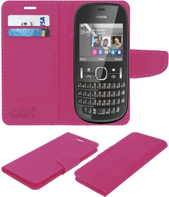 ACM Flip Cover for Nokia Asha 200  (Pink, Cases with Holder)
