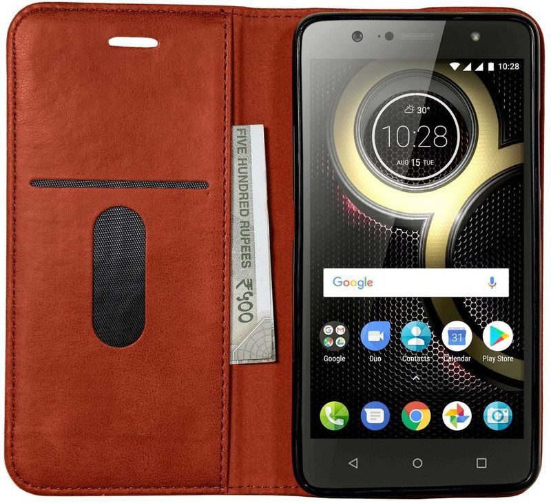 Flip Kick Stand Wallet Case Cover for Lenovo K8 Plus  (Brown, Magnetic Case, Pack of: 1)