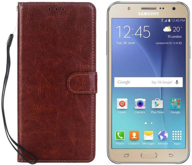 Dgeot Flip Cover for Samsung Galaxy J7 (Gold, 16 GB) (1.5 GB RAM)  (Brown, Dual Protection, Pack of: 1)