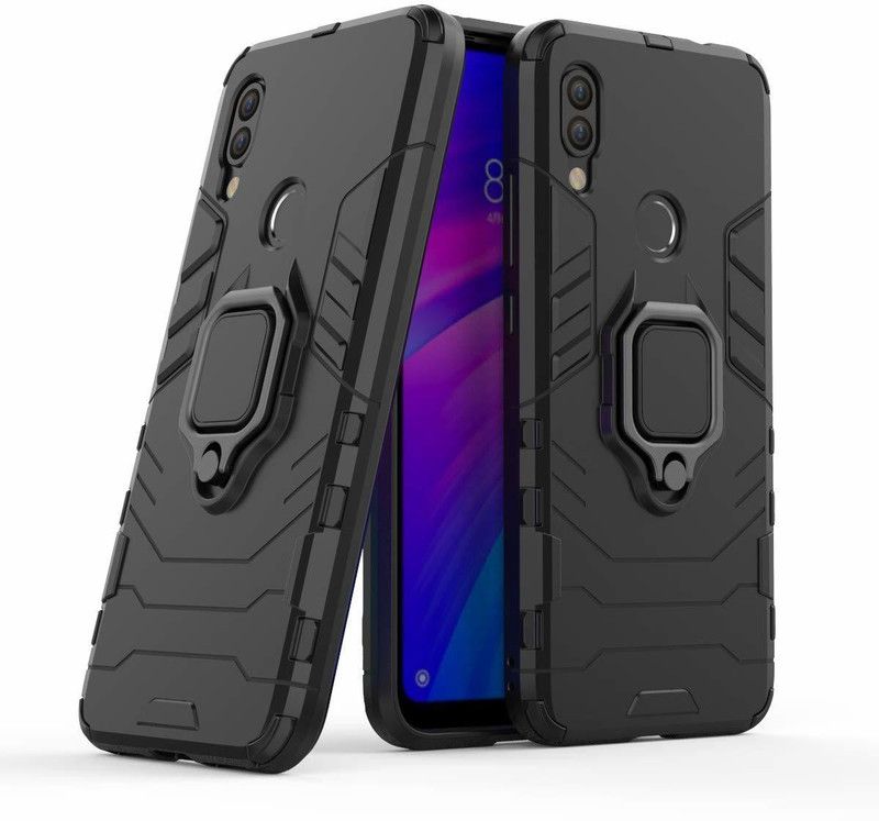 ELEF Back Cover for Vivo Y11 D5 Iron Man Heavy Duty Shockproof Armor Metal RotatingRing Holder Kickstand Case  (Black, Ring Case, Pack of: 1)