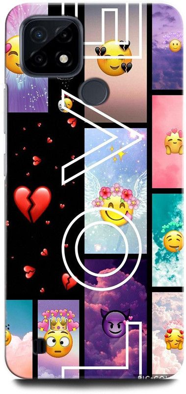 ORBIQE Back Cover for Realme C25Y RMX3265 LOVE, SMILE, EMOJI, HAPPY, FUNNY, HEART  (Multicolor, Hard Case, Pack of: 1)